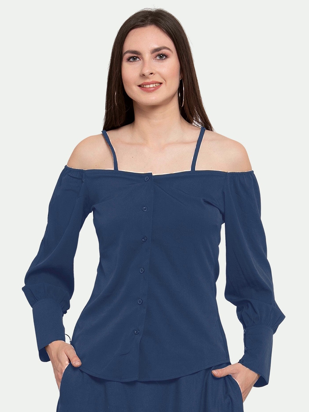 

PATRORNA Plus Size Off-Shoulder Top, Navy blue