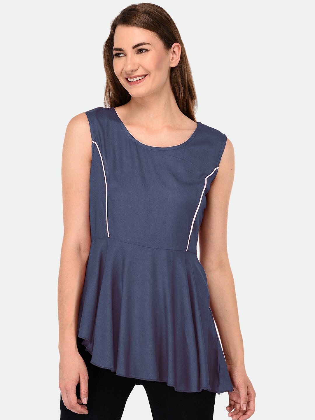 

PATRORNA Petrol Grey Solid Peplum Top