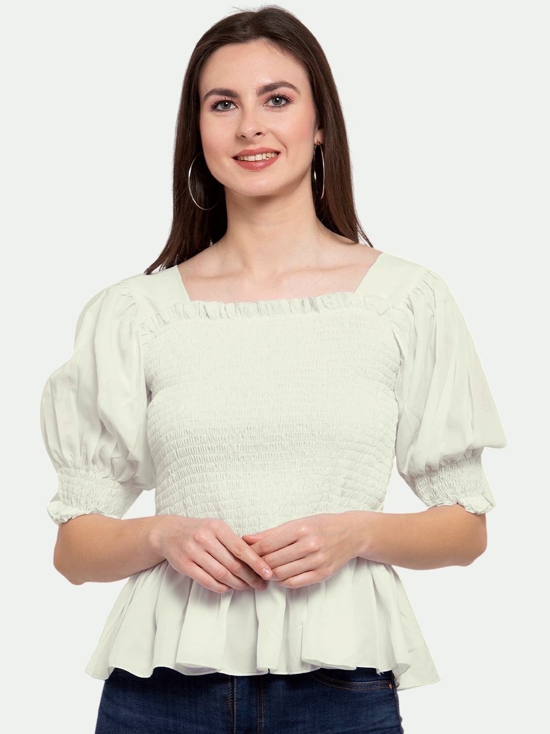 

PATRORNA Peplum Top, Off white