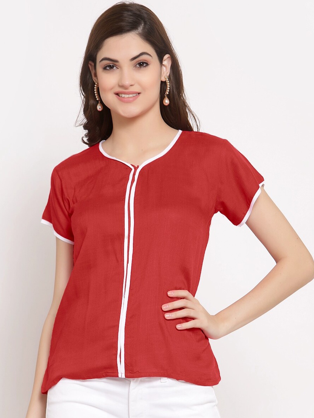 

PATRORNA Women Maroon & White Top