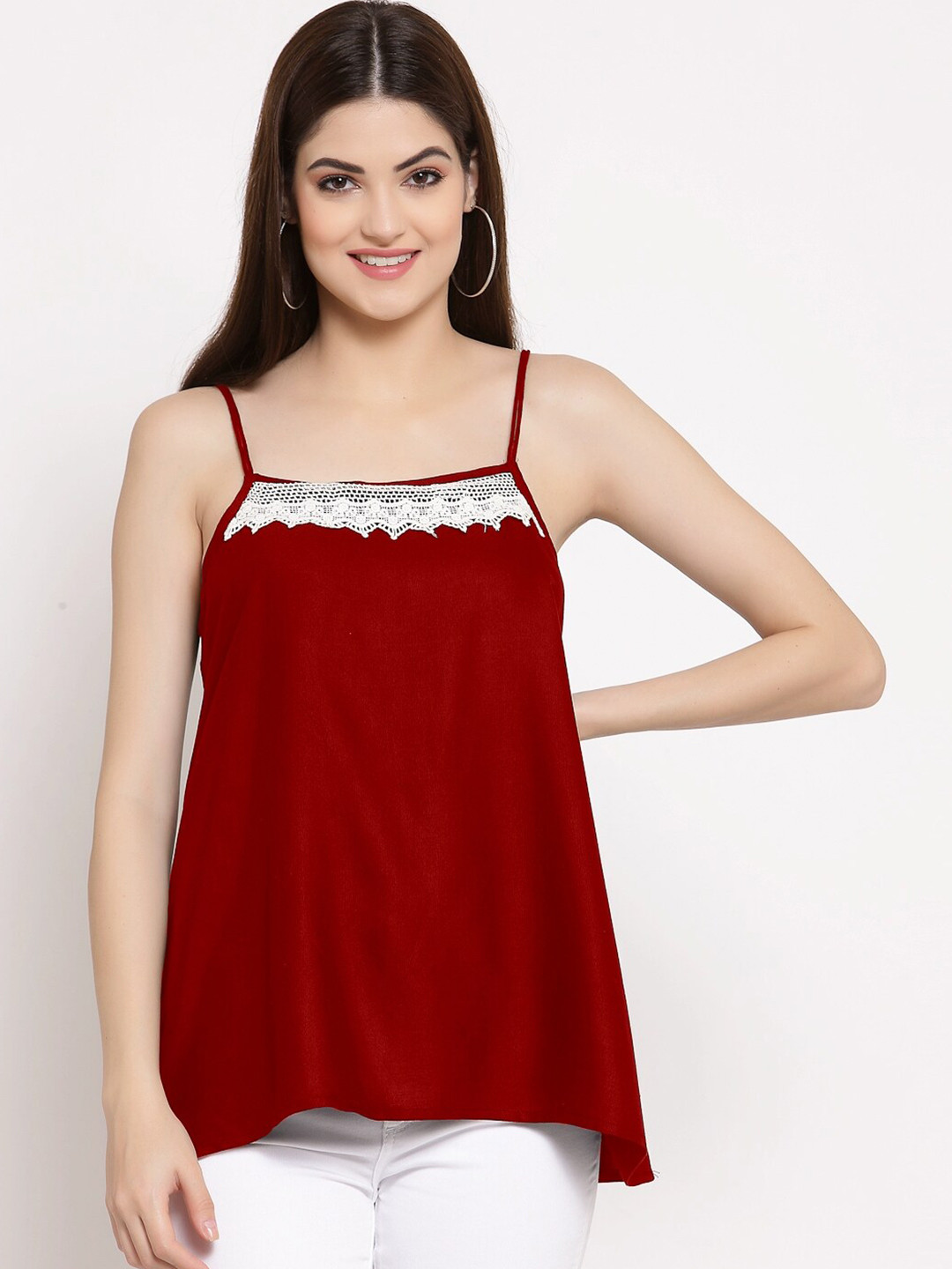 

PATRORNA Women Maroon & White Top