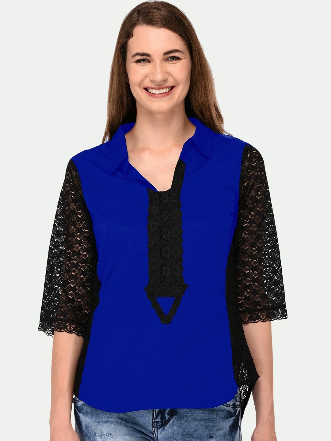 

PATRORNA Women Blue & Black Top