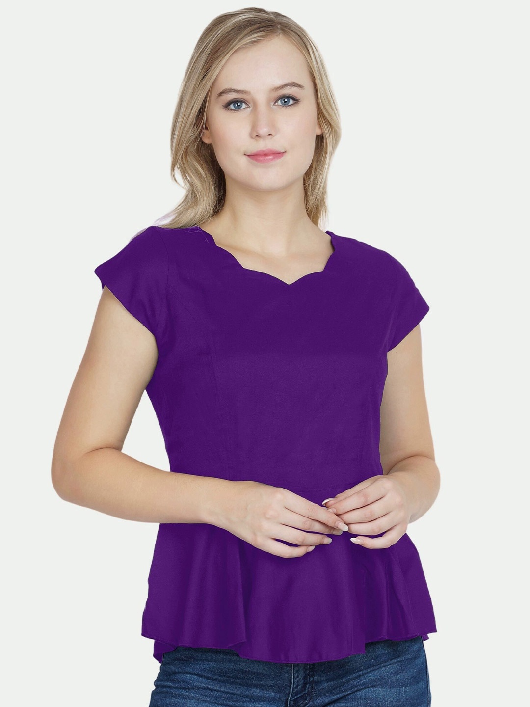 

PATRORNA Women Purple Solid Peplum Top