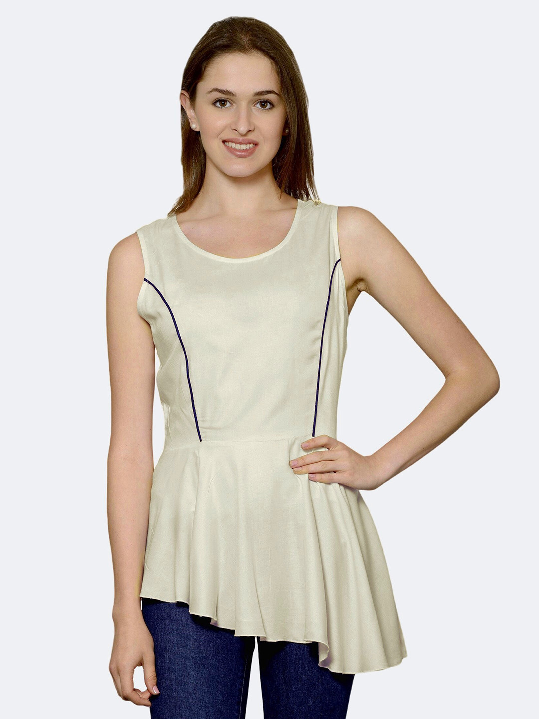 

PATRORNA Women Off White Princess Line Peplum Top