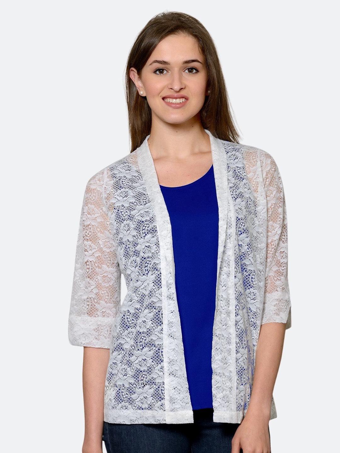 

PATRORNA Women Blue Self Design Cami Top with Shrug
