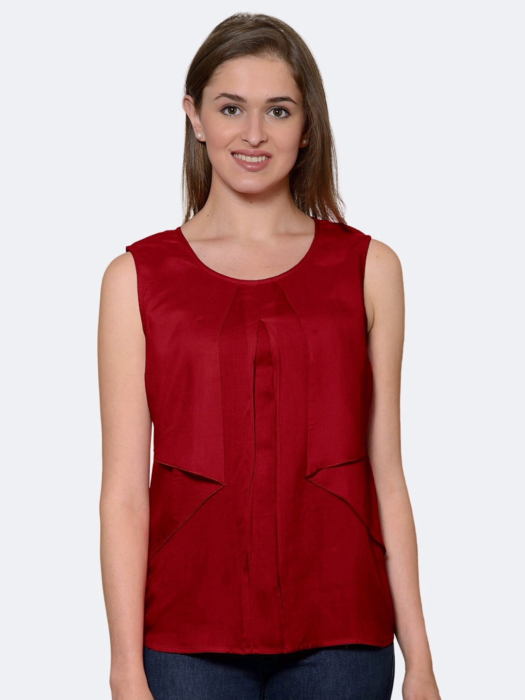 

PATRORNA Women Maroon Solid Layered Top