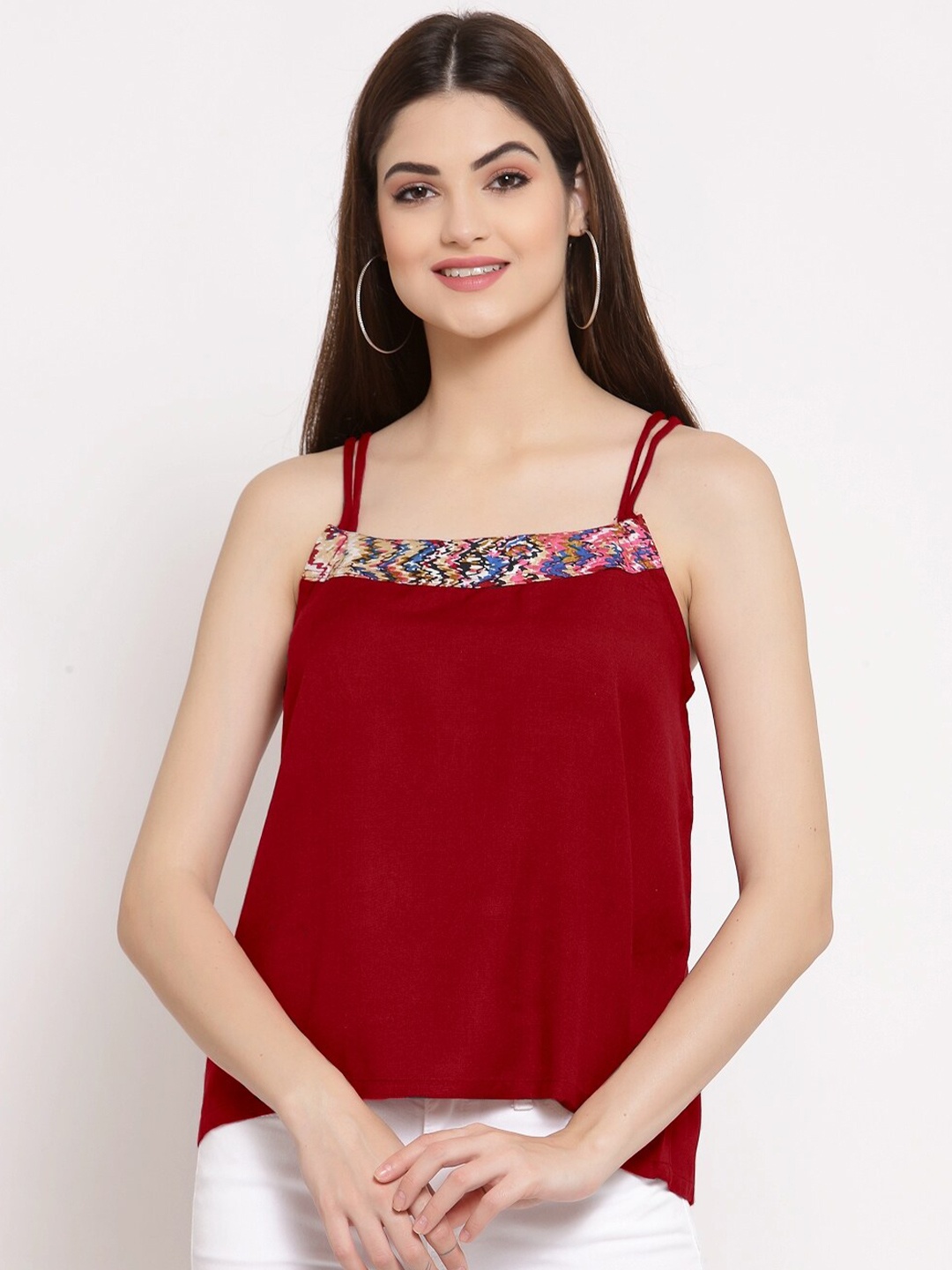 

PATRORNA Women Maroon Solid Regular Asymmetrical Top