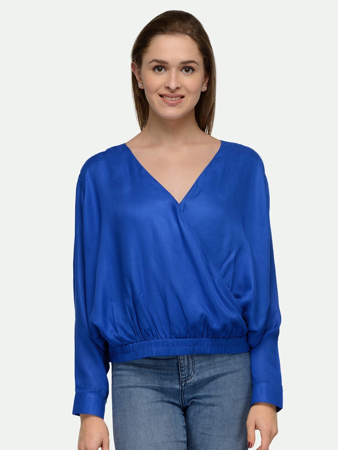 

PATRORNA Women Solid Wrap Top, Blue