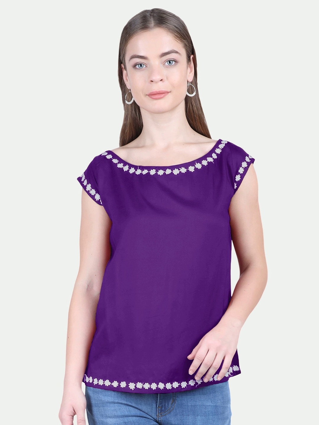 

PATRORNA Women Solid Extended Sleeves Top, Purple