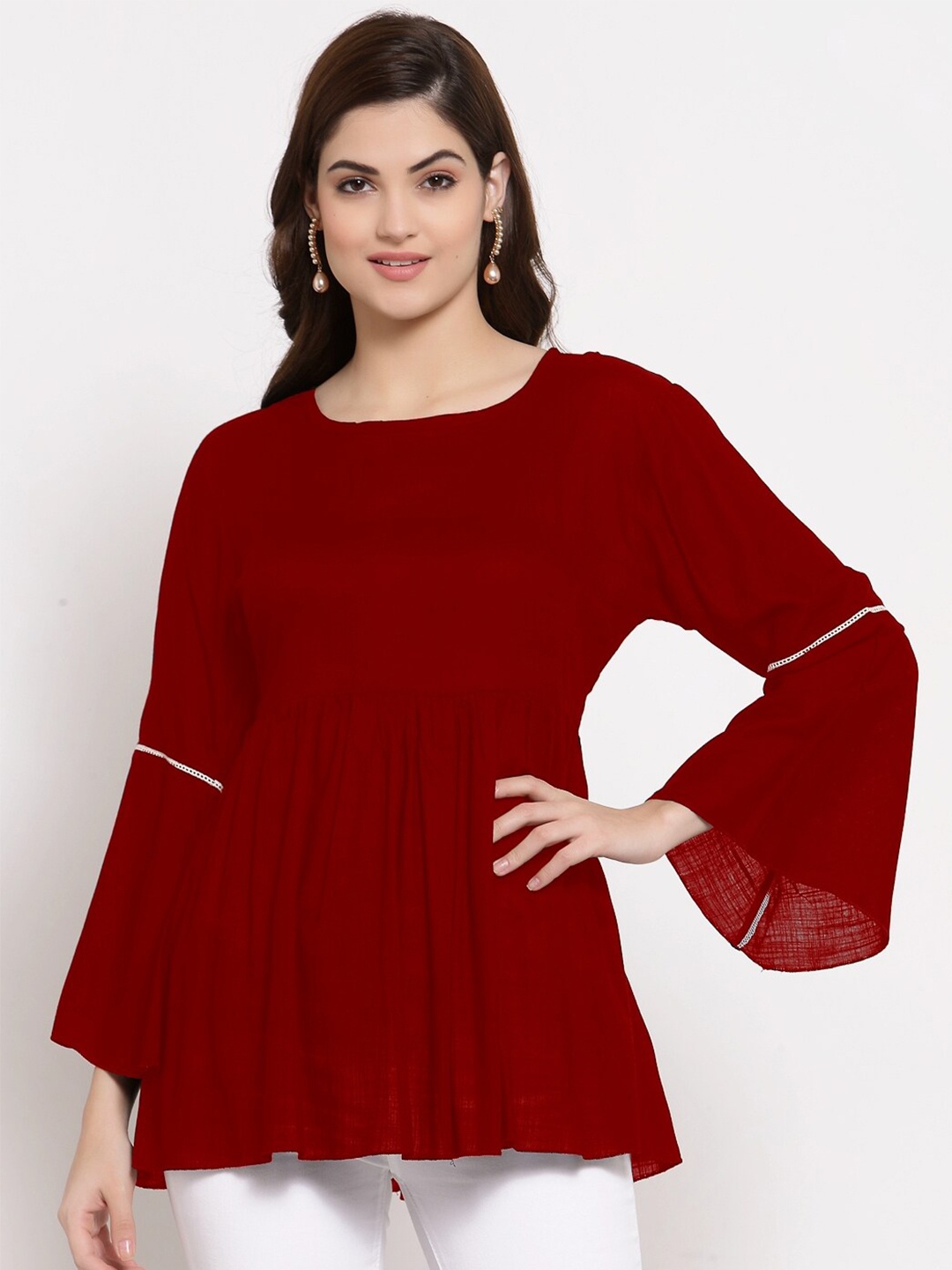 

PATRORNA Women Solid Peplum Top, Maroon