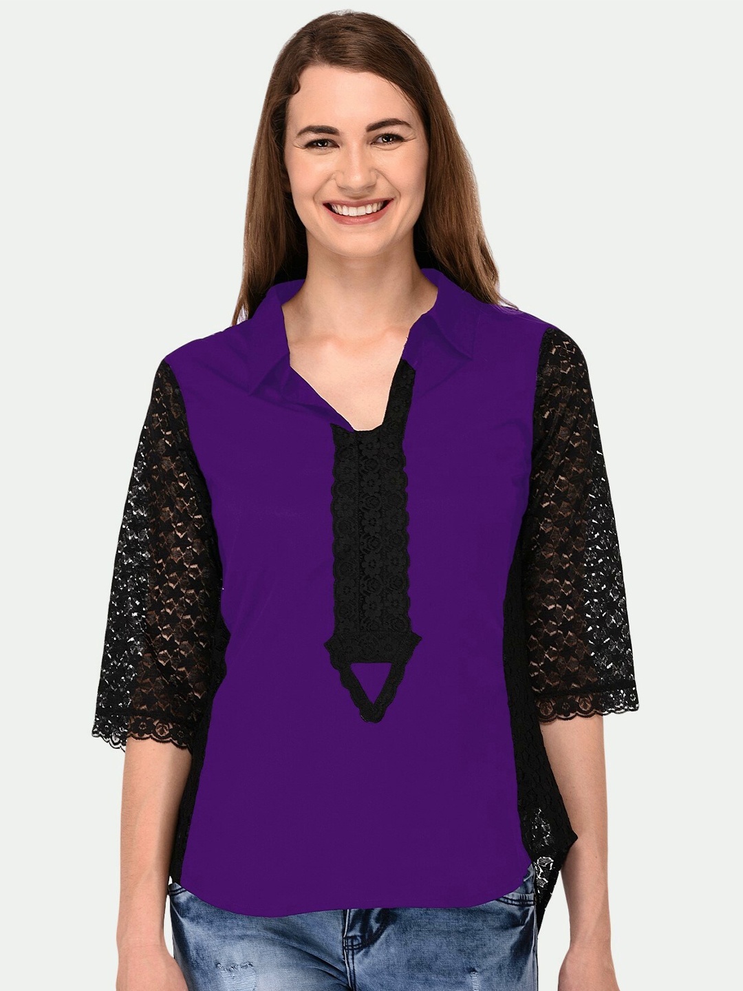 

PATRORNA Women Purple & Black Top