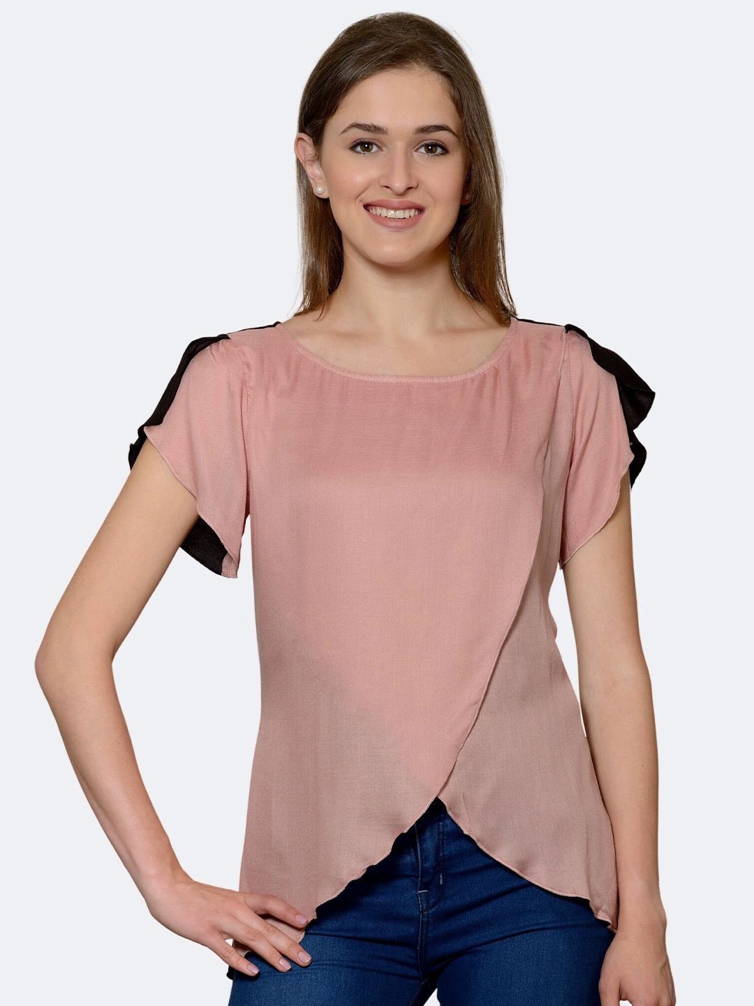 

PATRORNA Women Layered Wrap Top, Peach