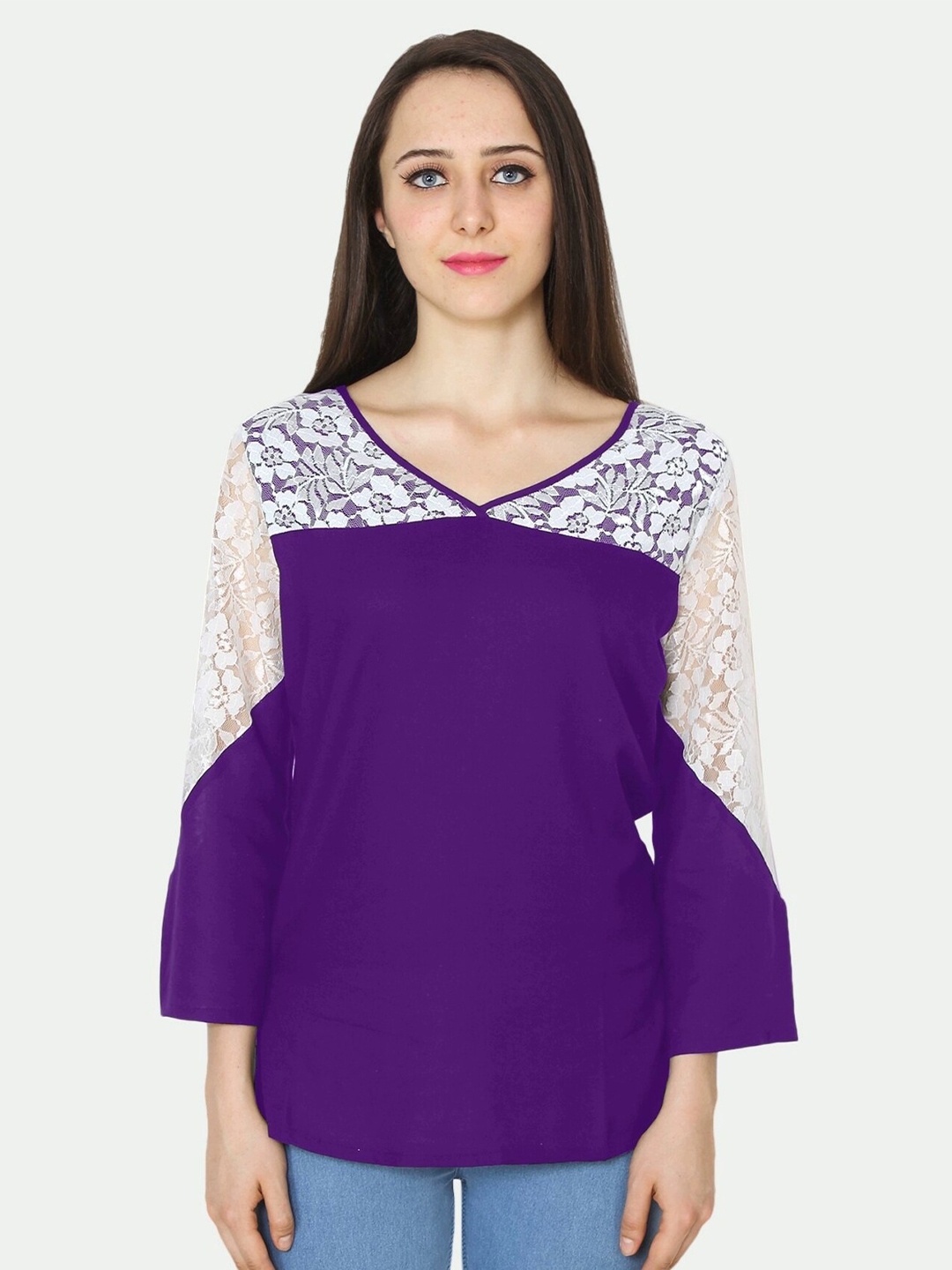 

PATRORNA Women Purple & White Top