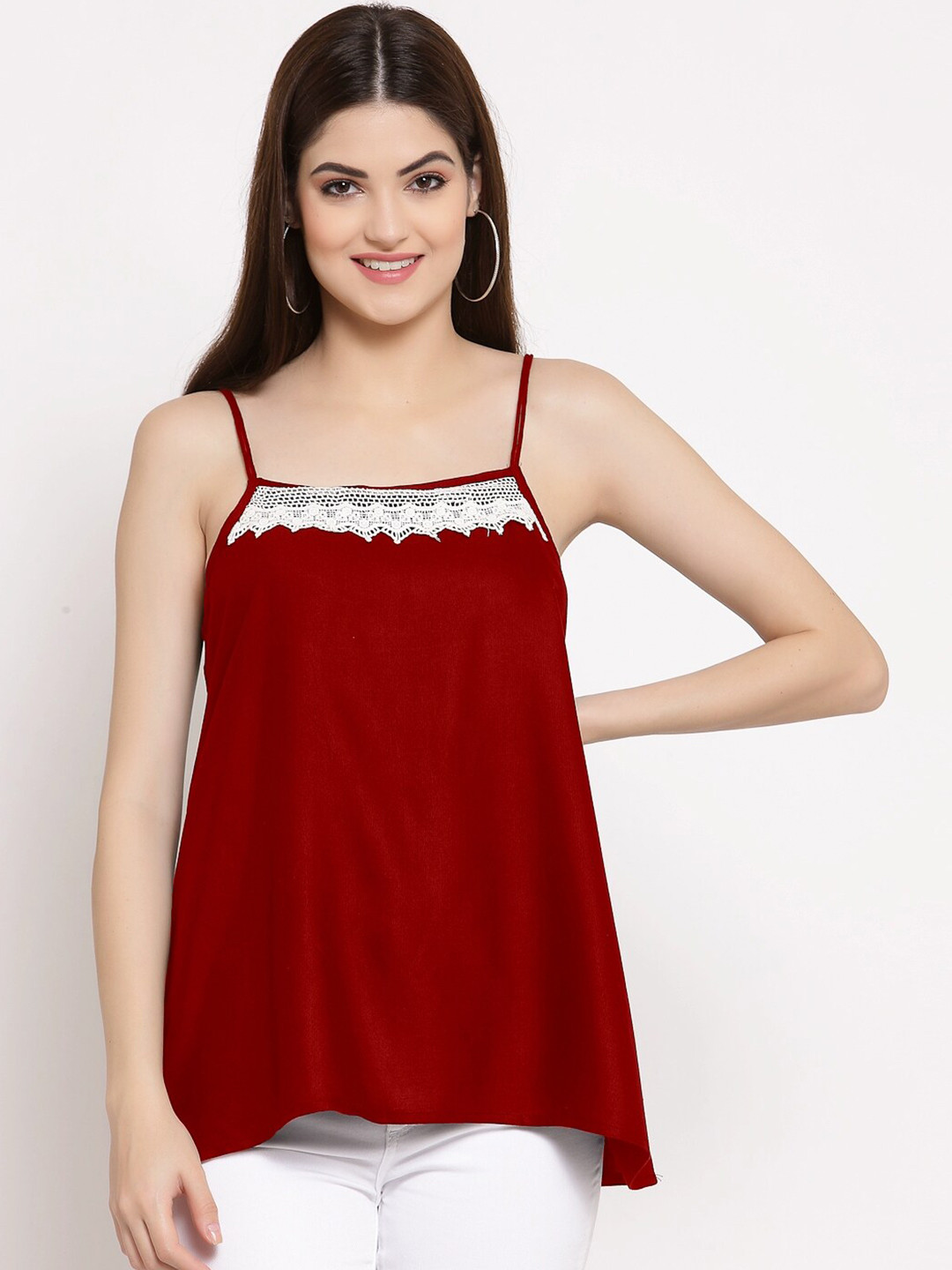 

PATRORNA Maroon Plus Size Solid A-line Top