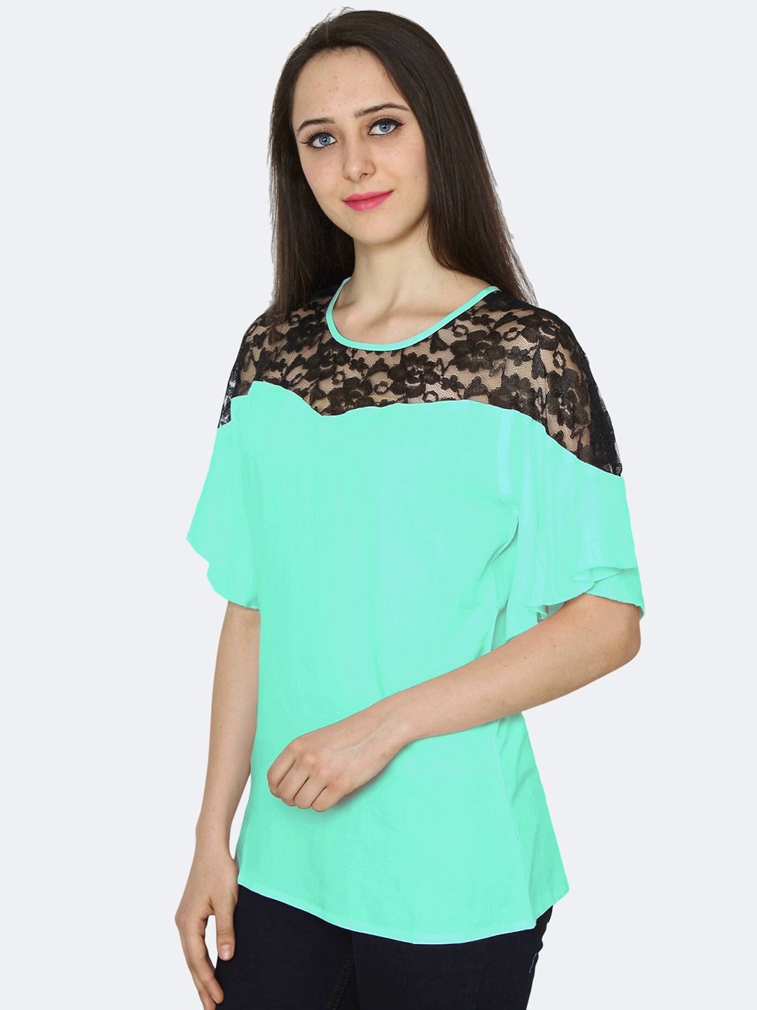 

PATRORNA Women Black & Green Extended Sleeves Top