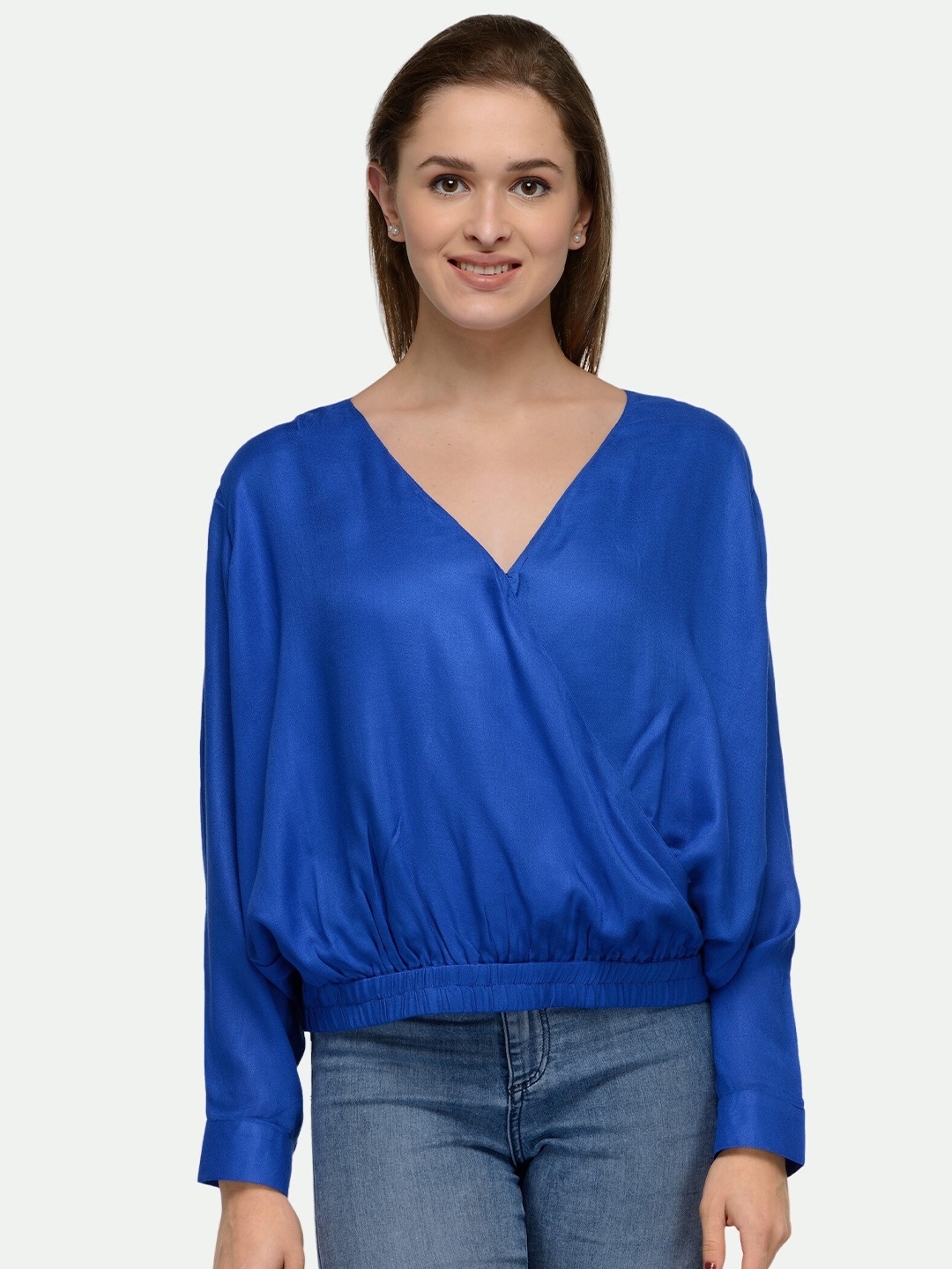 

PATRORNA Women Blue Layered Wrap Top