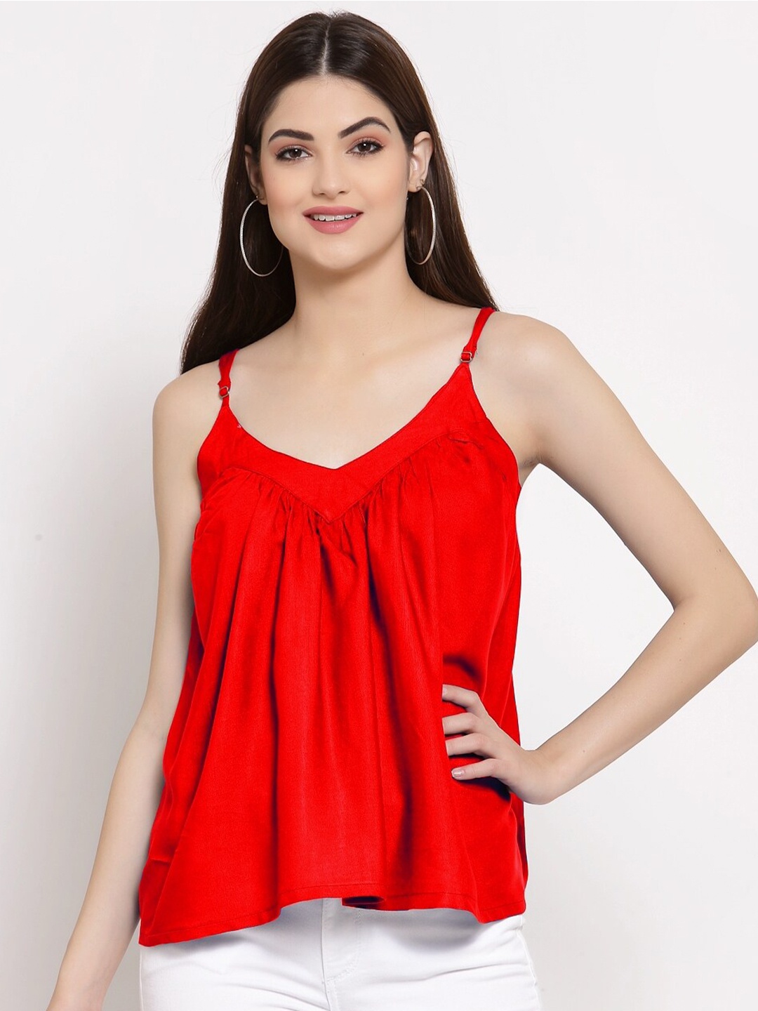

PATRORNA Women Plus Size Red Solid Crop Top