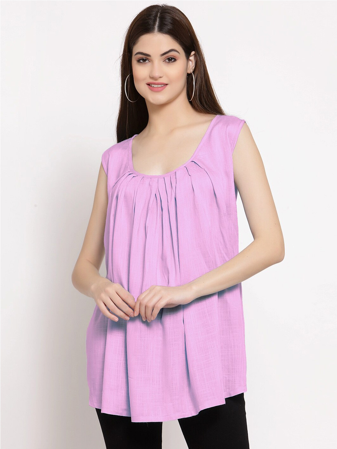 

PATRORNA Women Plus Size Lavender Pleated Solid Top