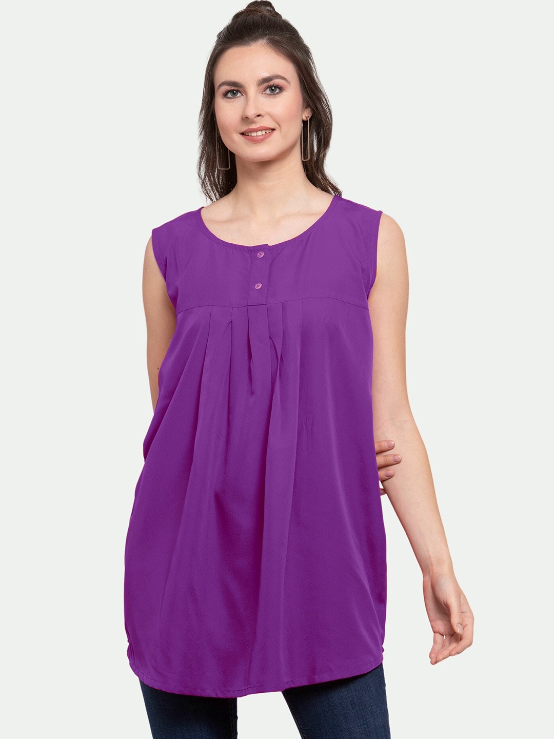

PATRORNA Purple Accordion Pleats Longline Top