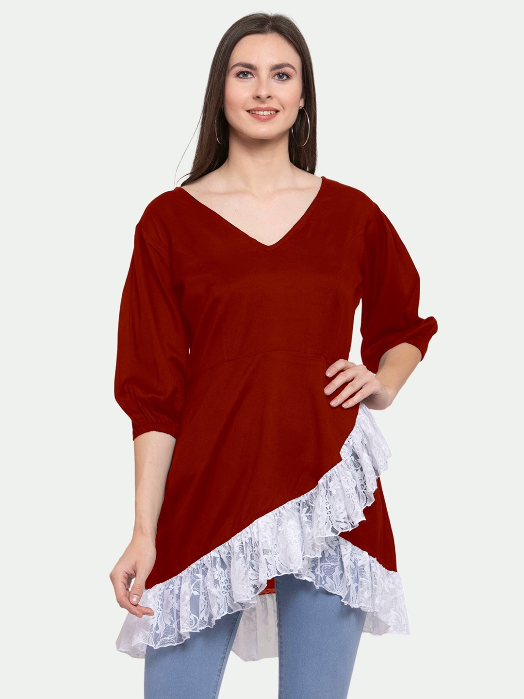 

PATRORNA Maroon High-Low Longline Top