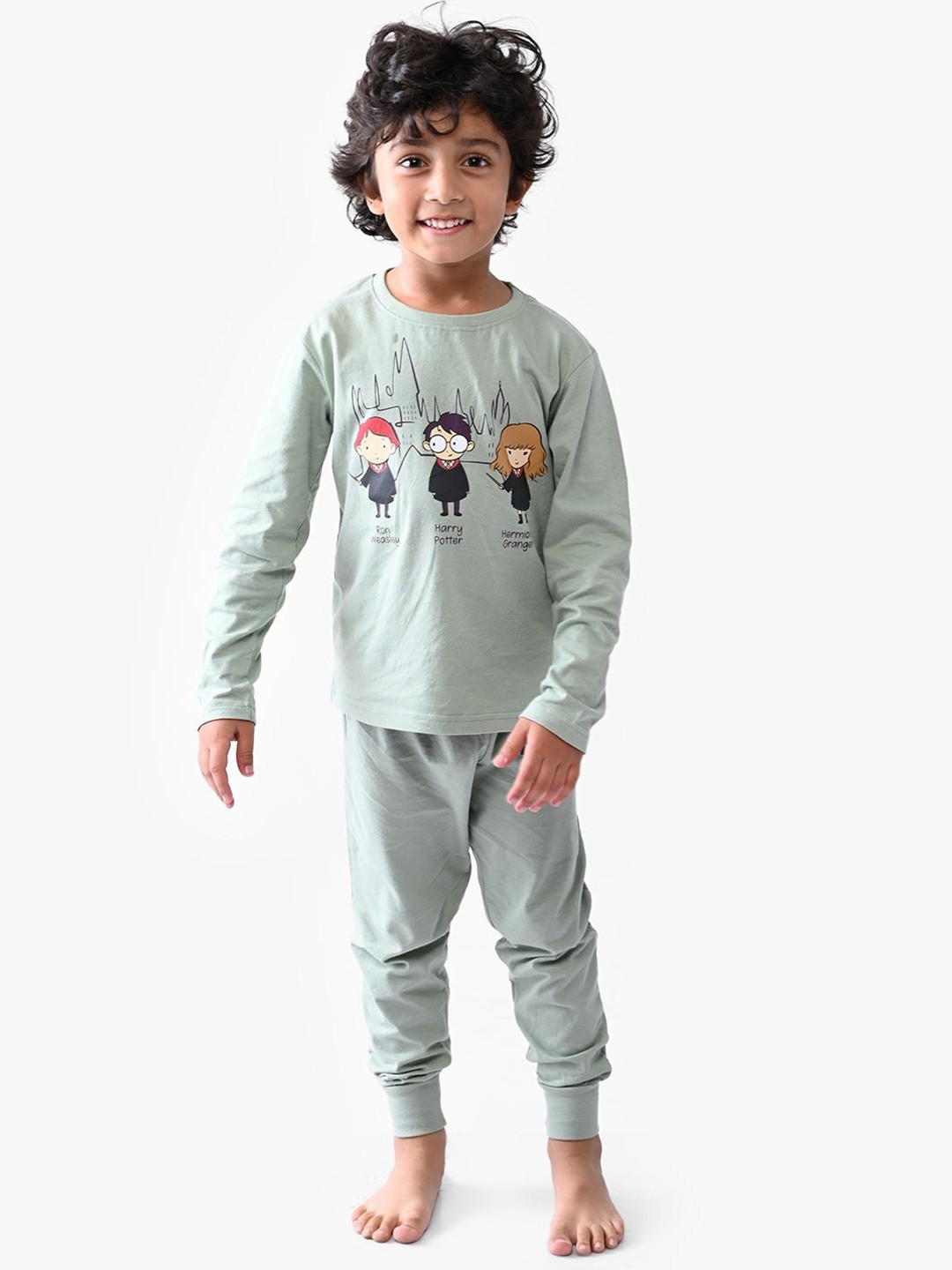

Nap Chief Unisex Kids Green & Black Harry Potter Printed Night Suit