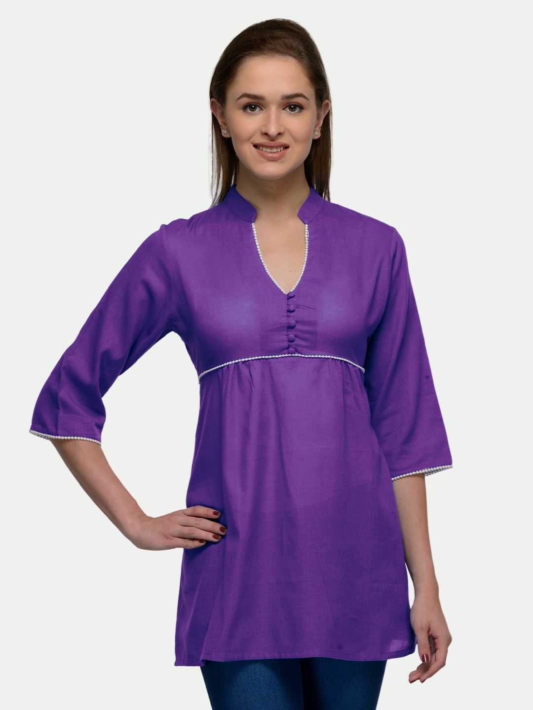 

PATRORNA Women Purple Solid Longline Top