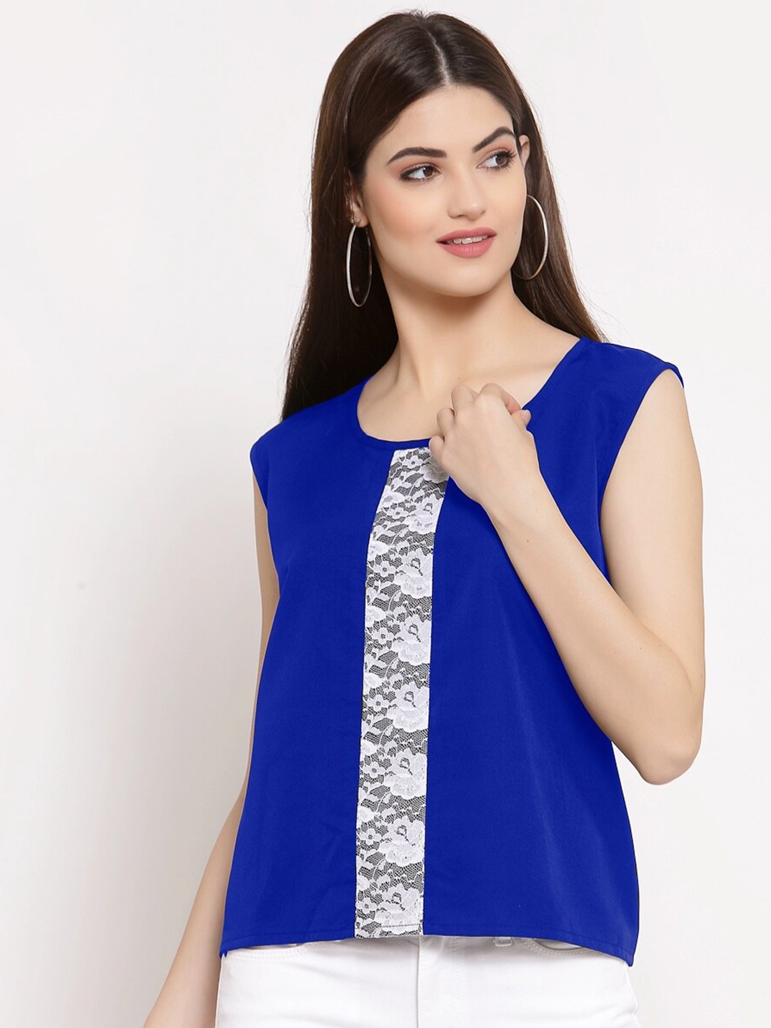 

PATRORNA Women Blue Floral Self Design Top