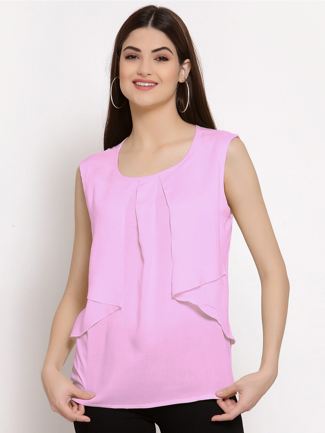 

PATRORNA Women Pink Solid Layered Top