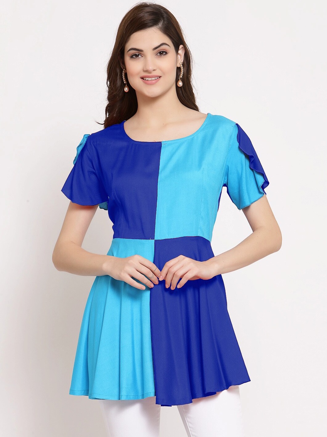 

PATRORNA Women Blue Colourblocked Peplum Top