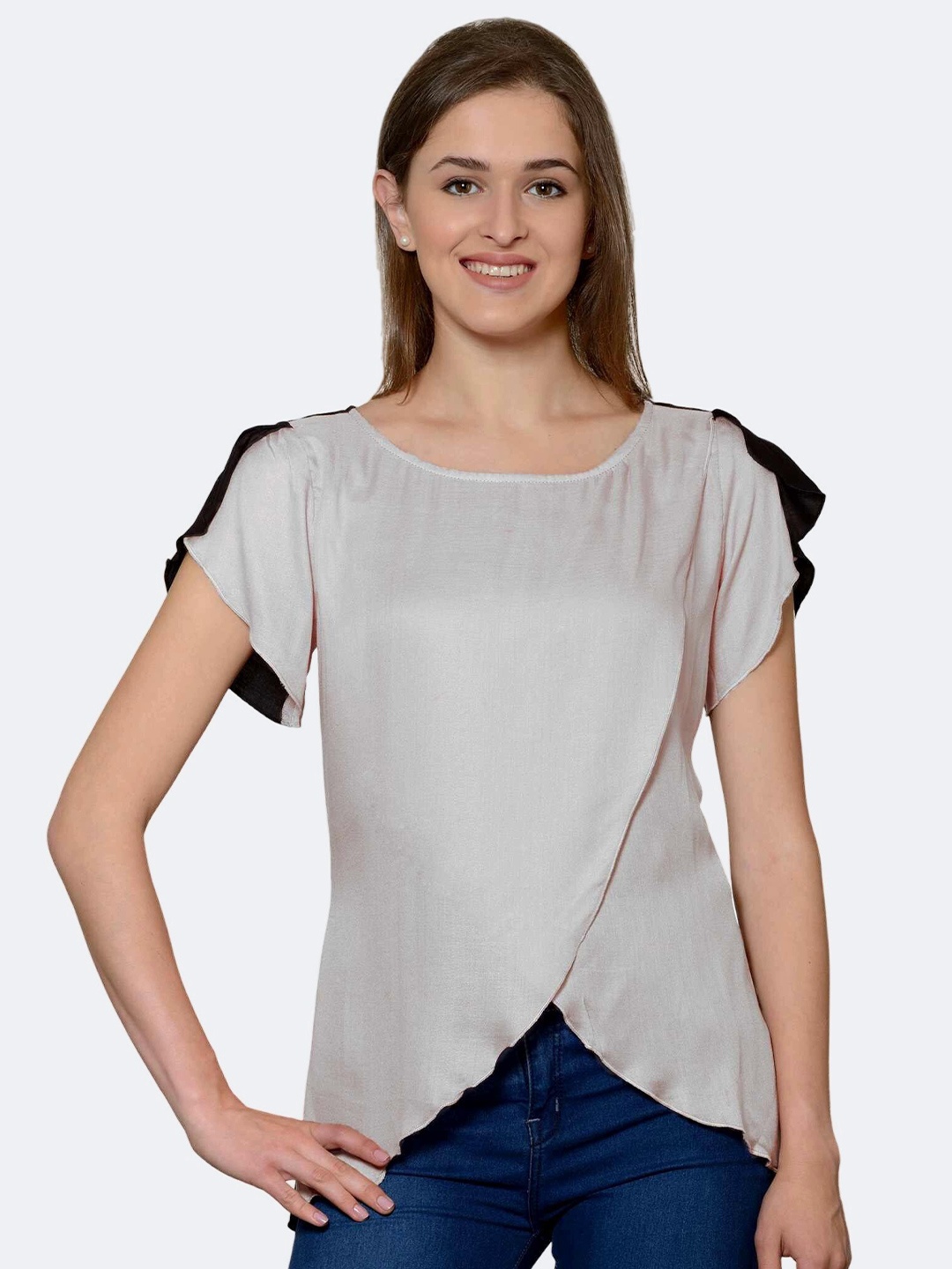 

PATRORNA Women Off White Solid Layered Top