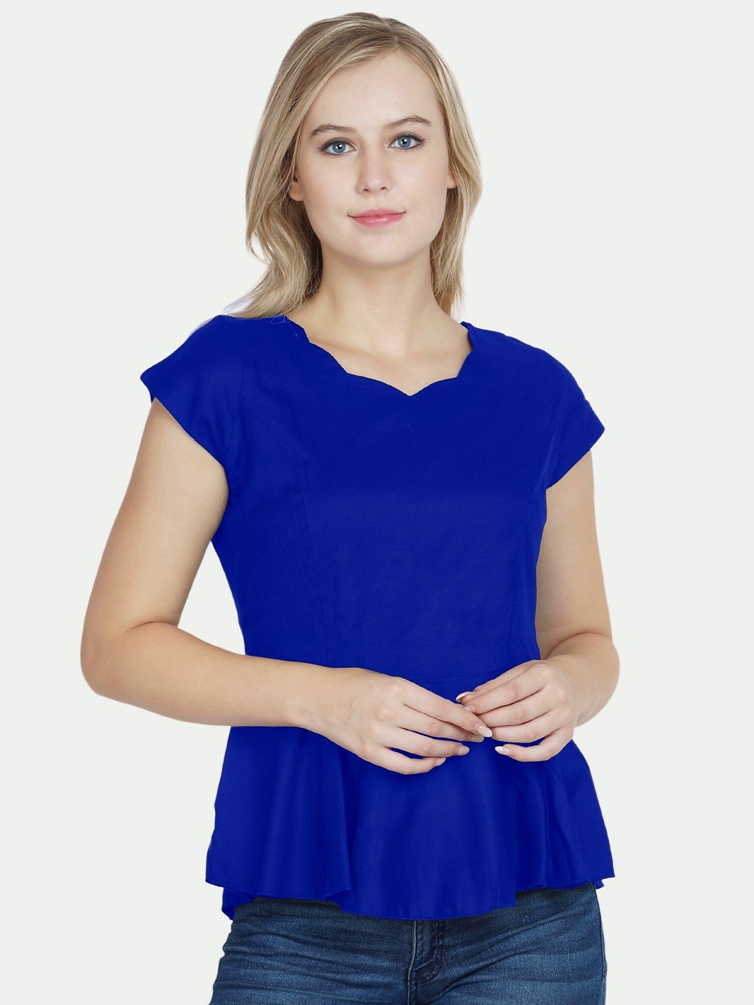 

PATRORNA Women Solid Peplum Top, Blue