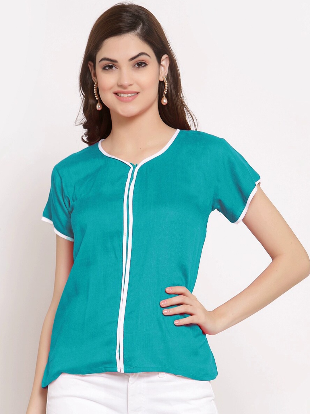 

PATRORNA Women Green & White Top