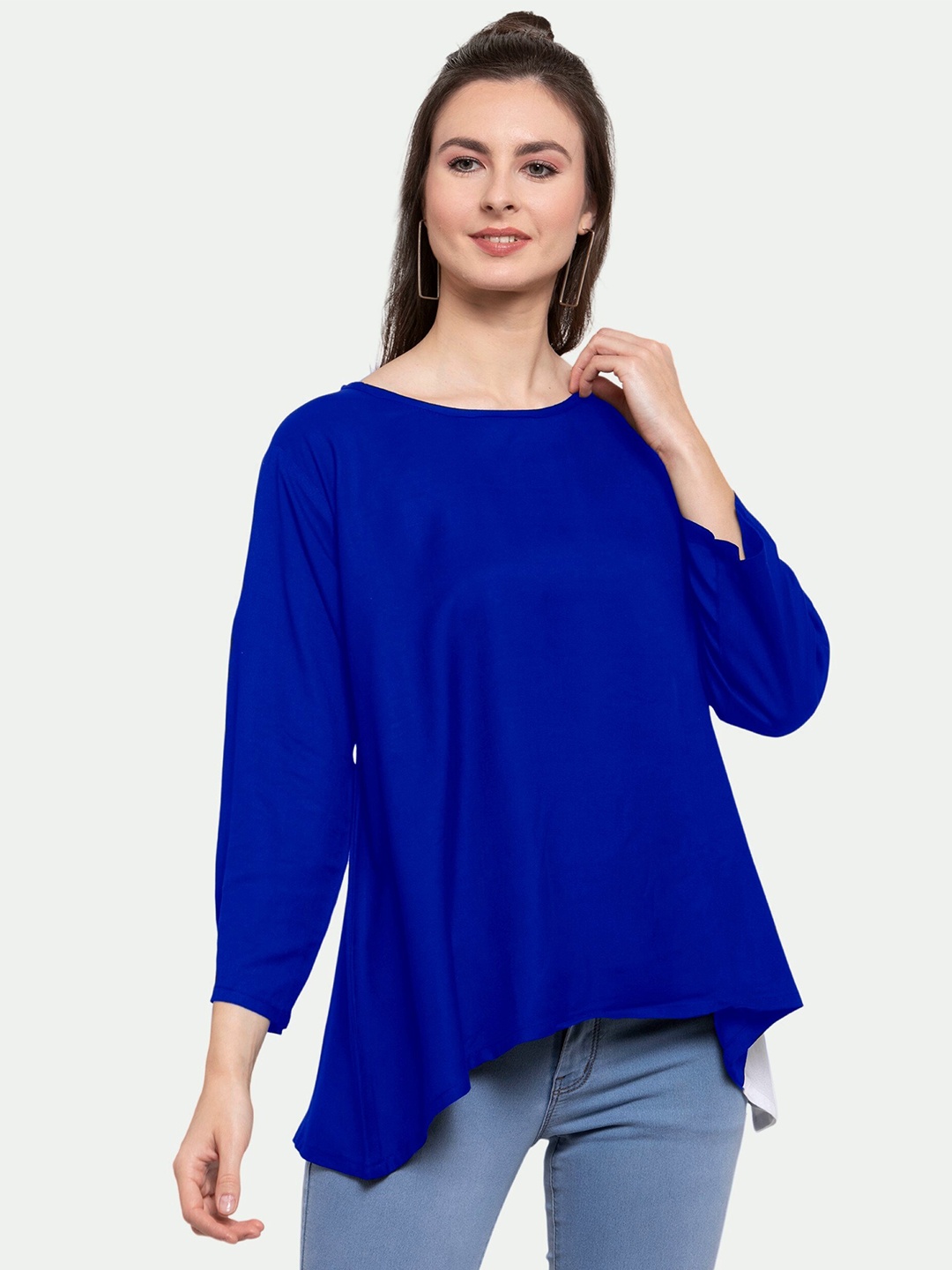 

PATRORNA Women Blue Colourblocked Top