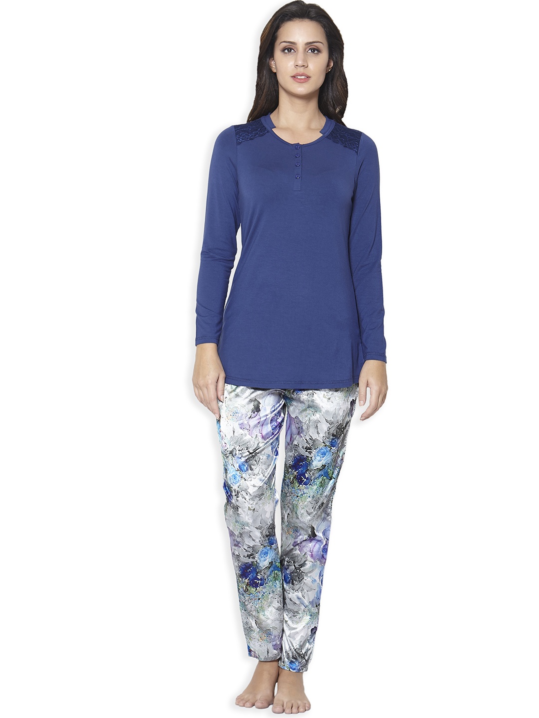 

Sweet Dreams Women Blue & Off-White Printed Night Suit