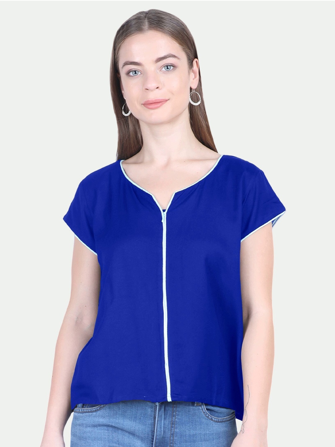 

PATRORNA Women Plus Size Blue Solid Regular Top