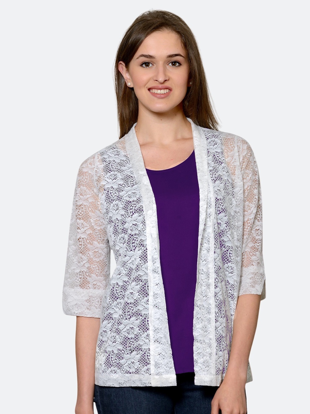 

PATRORNA Plus Size Women Purple Solid Camisole Top With Lace Shrug