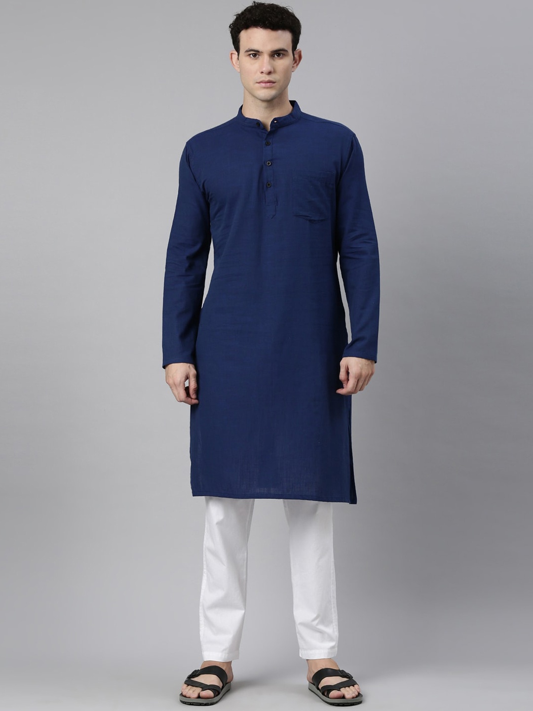 

WHITE HEART Men Blue Pure Cotton Long Kurta