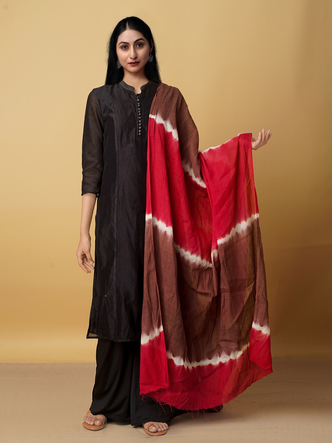 

Unnati Silks Red & Brown Printed Pure Cotton Leheriya Dupatta
