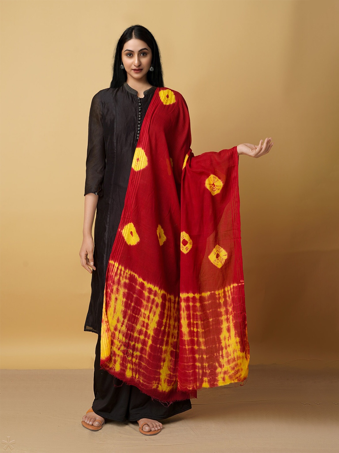 

Unnati Silks Women Red & Yellow Pure Cotton Shibori Dupatta