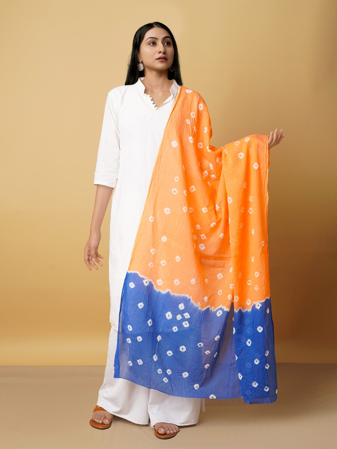 

Unnati Silks Women Orange & Blue Pure Cotton Shibori Dupatta