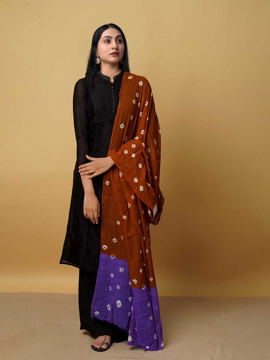 

Unnati Silks Brown & Purple Printed Pure Cotton Bandhani Dupatta