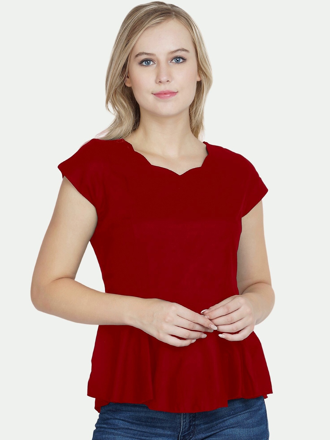 

PATRORNA Women Maroon Solid Peplum Top