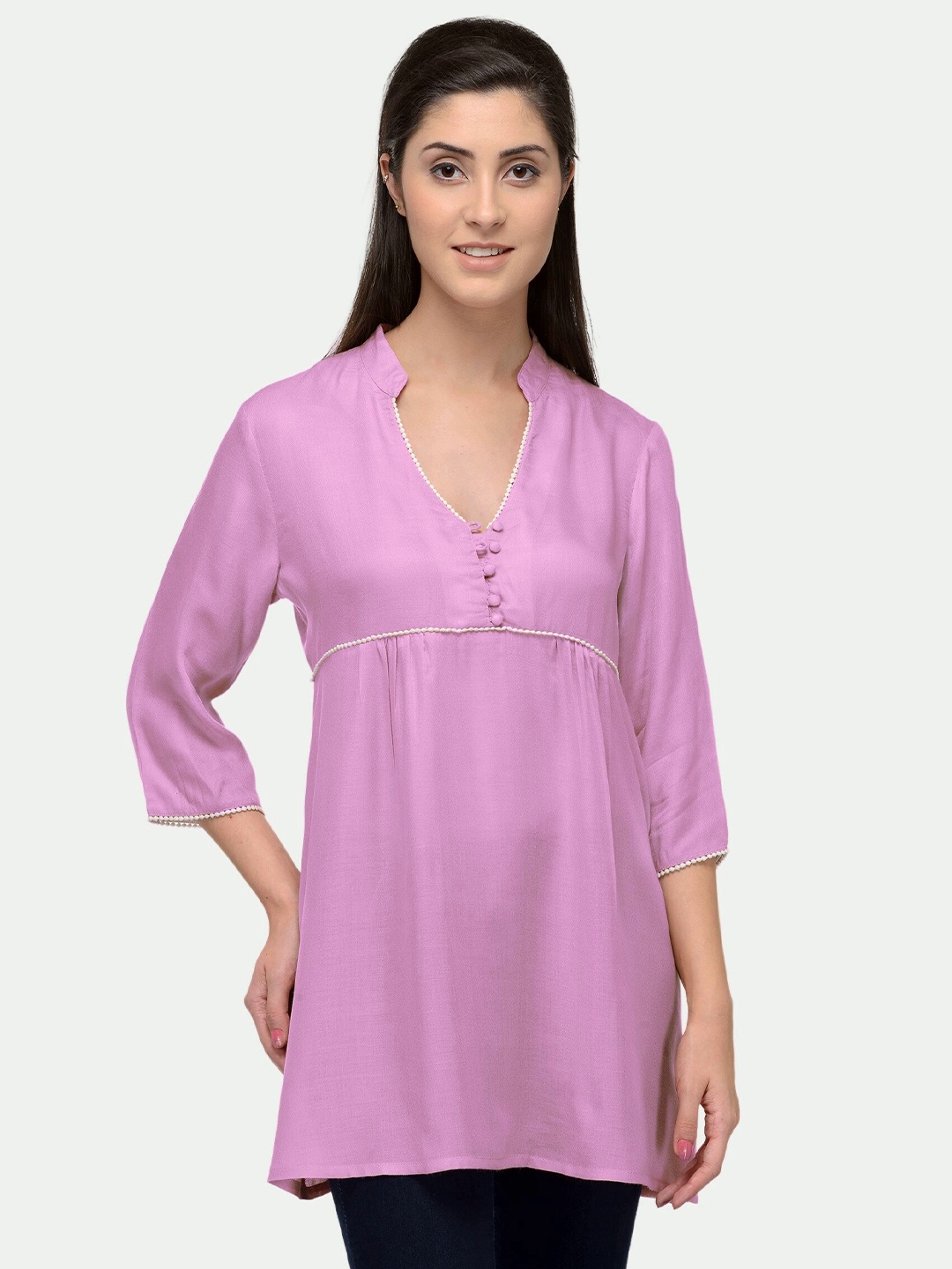 

PATRORNA Women Pink Solid Longline Top