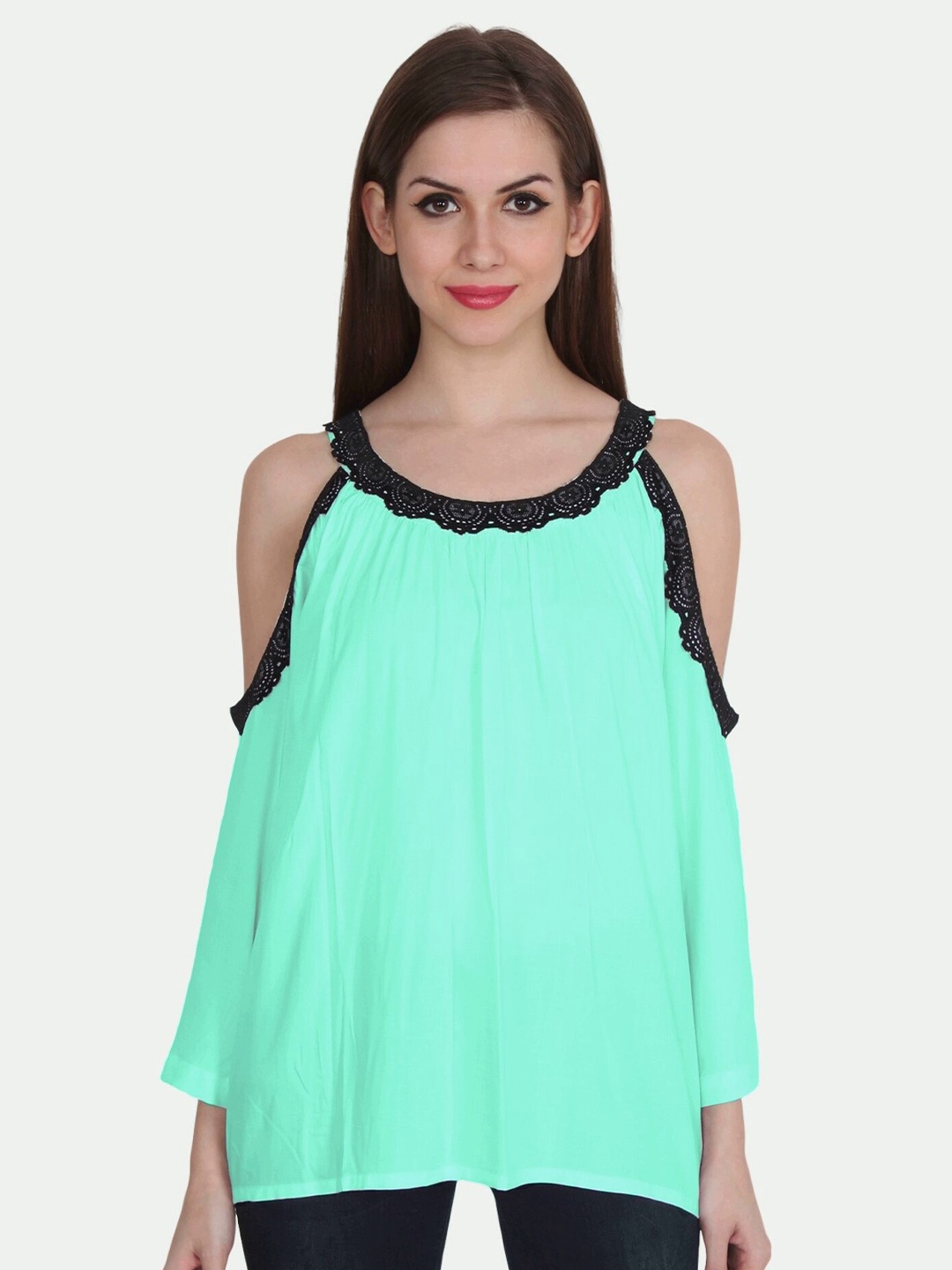 

PATRORNA Women Sea Green & Black Top