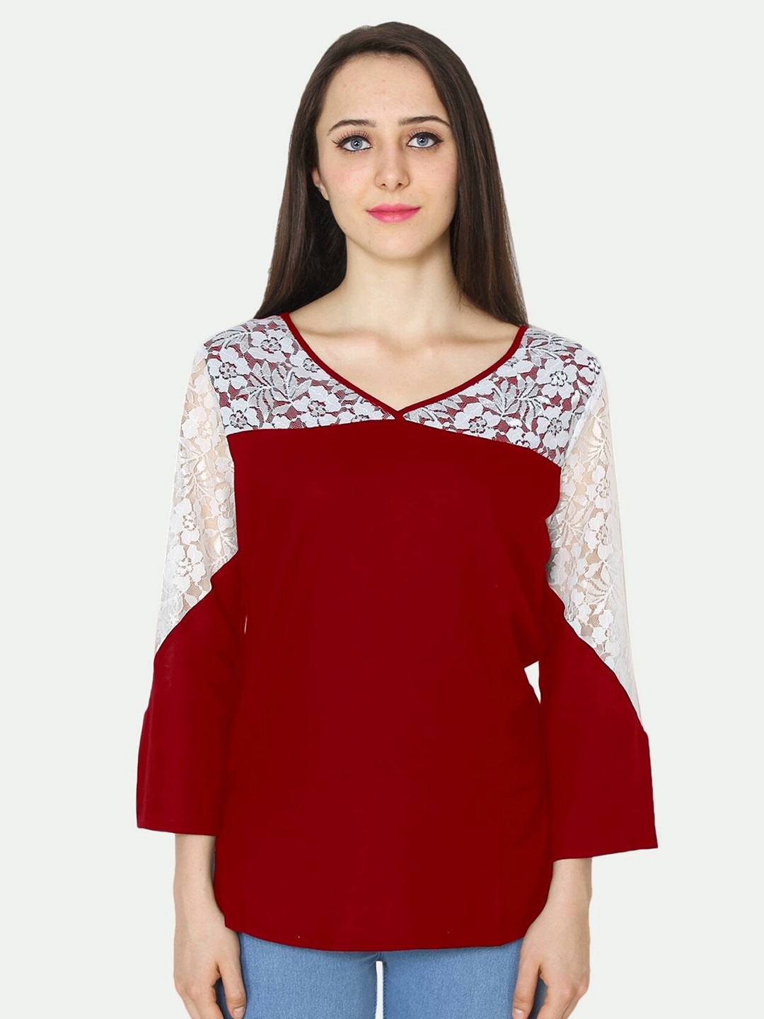 

PATRORNA Women Maroon Self Design Top