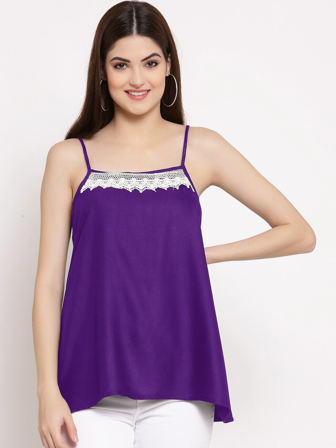 

PATRORNA Women Plus Size Purple & White Solid Tank Top