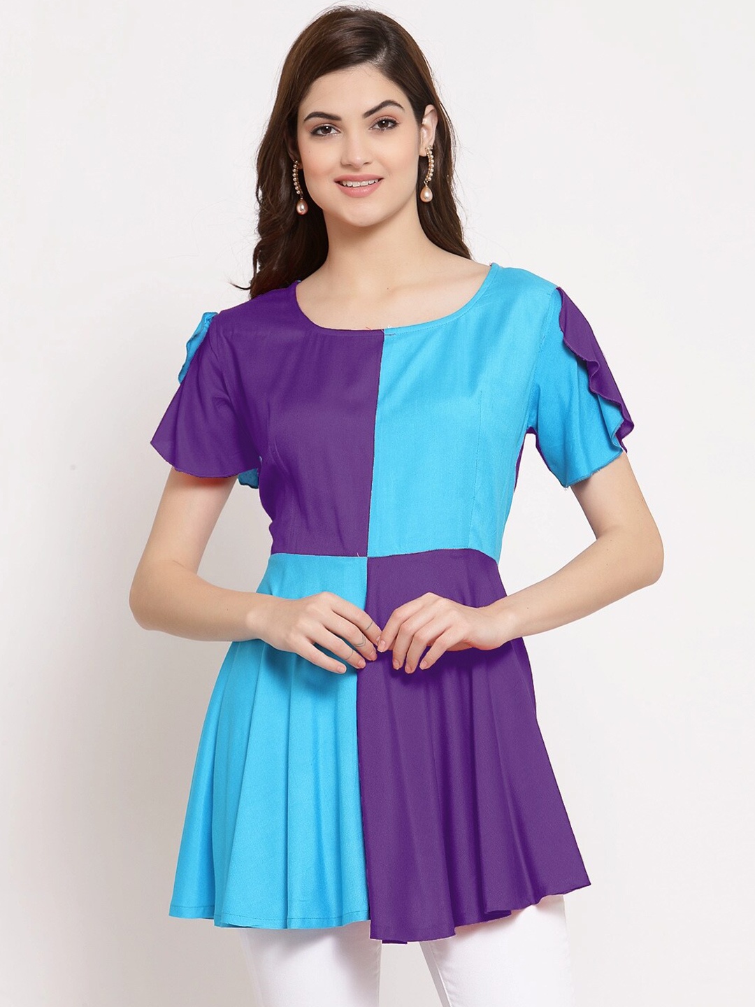

PATRORNA Women Colourblocked Peplum Top, Purple