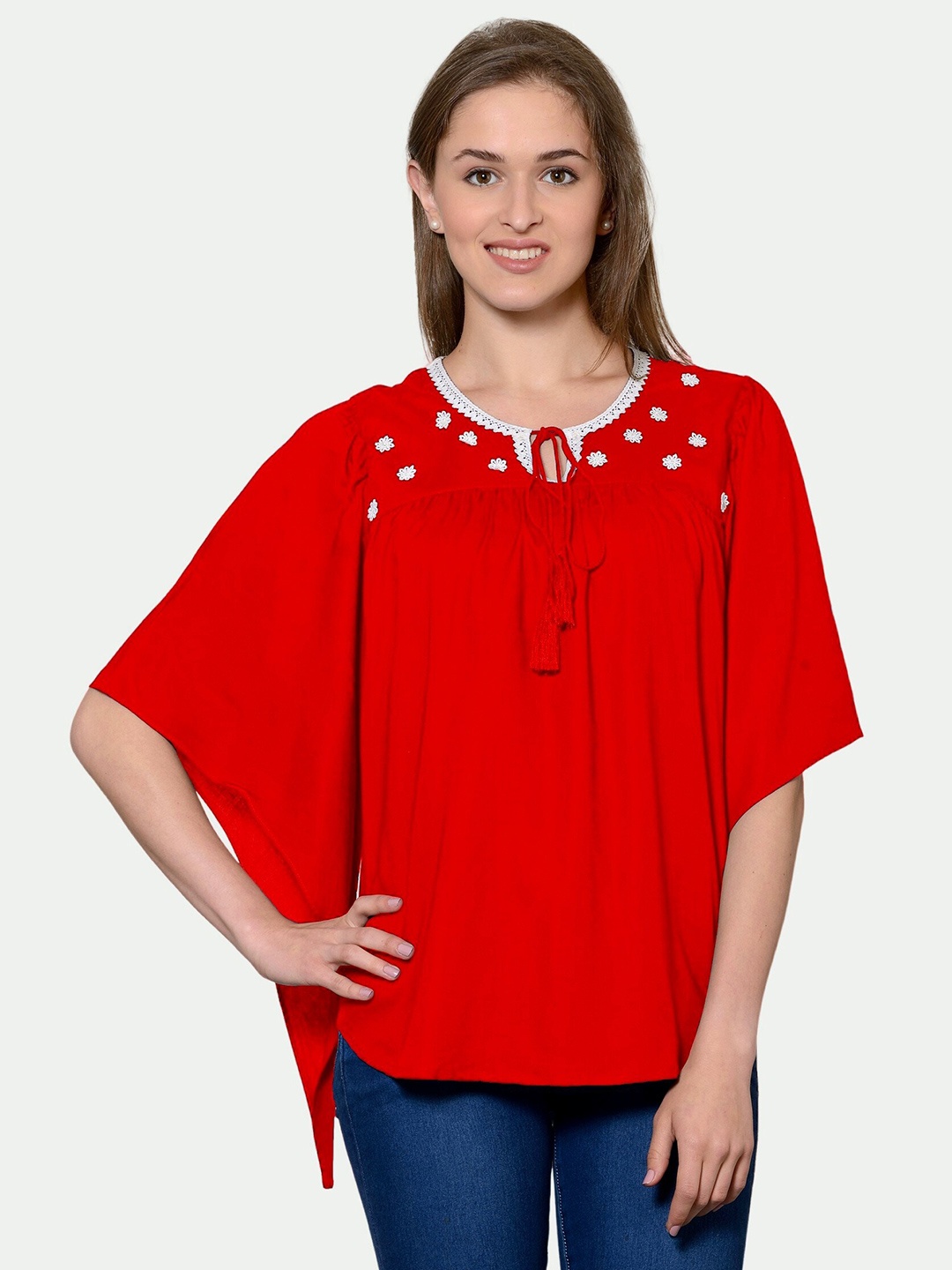 

PATRORNA Women Keyhole Neck Top, Red