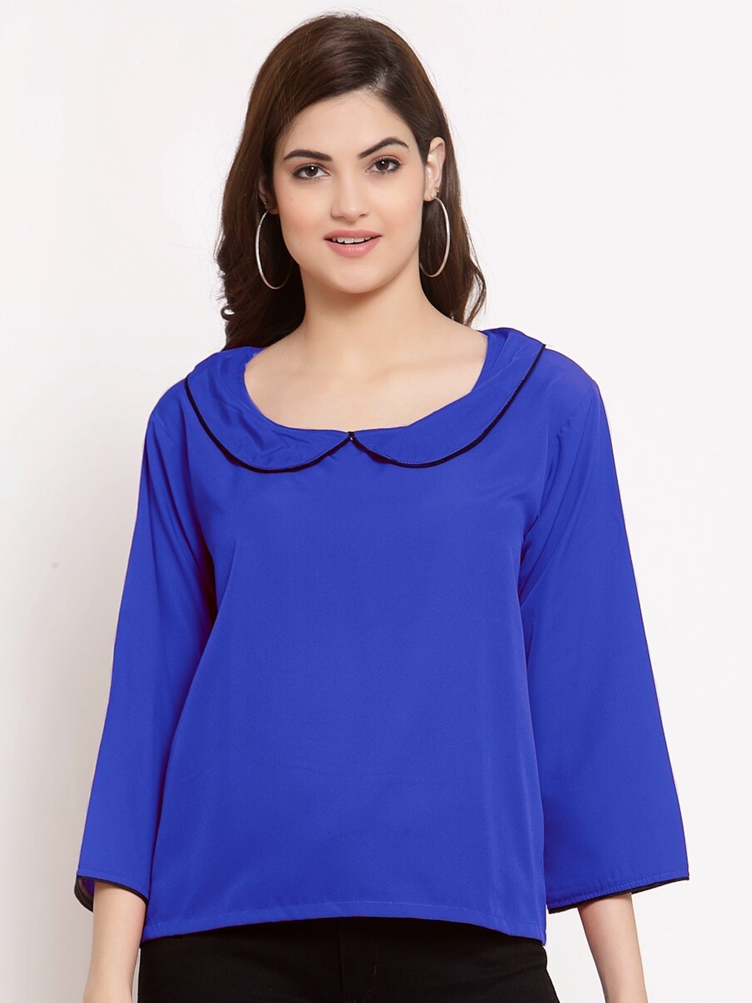 

PATRORNA Women Peter Pan Collar Top, Blue