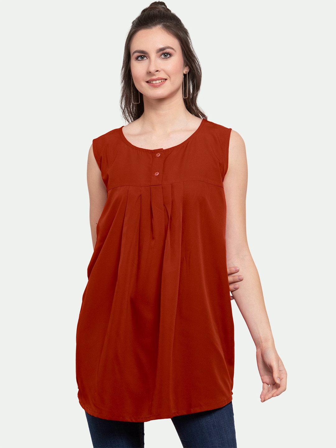 

PATRORNA Women Accordion Pleats Longline Top, Maroon